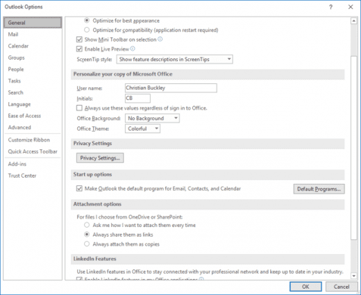 outlook change default attachment folder