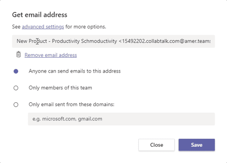 Set your email controls for channels in Microsoft Teams