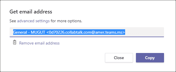 Copy email address to a Microsoft Teams channel