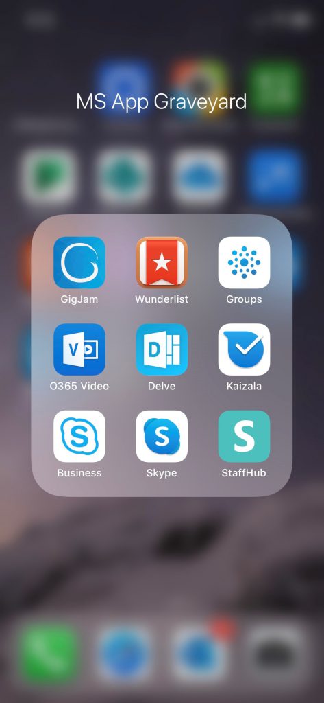 Microsoft App Graveyard on my iPhone
