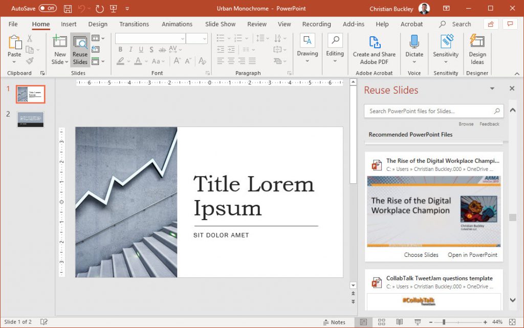 Selecting from PowerPoint slides for reuse