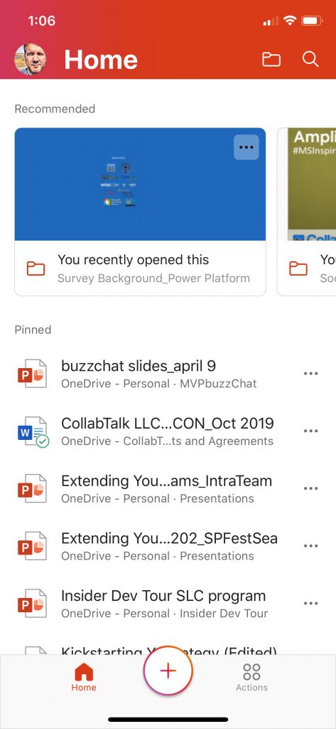 Familiar OneDrive experience inside the Office app