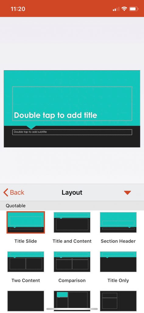 Changing your slide layout for the PowerPoint mobile app