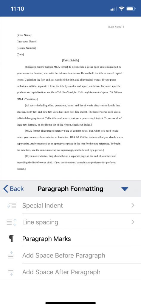 paragraph formatting in the Mobile app for Microsoft Word
