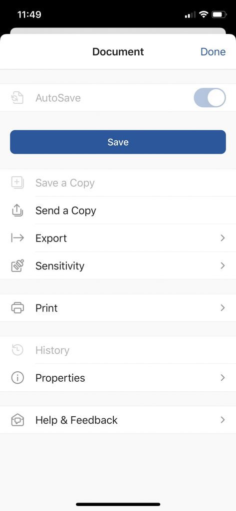 Additional features in the Mobile app for Microsoft Word