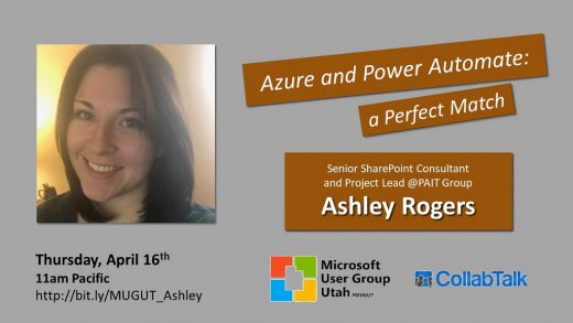 MUGUT webinar with Ashley Rogers on Azure and Power Automate