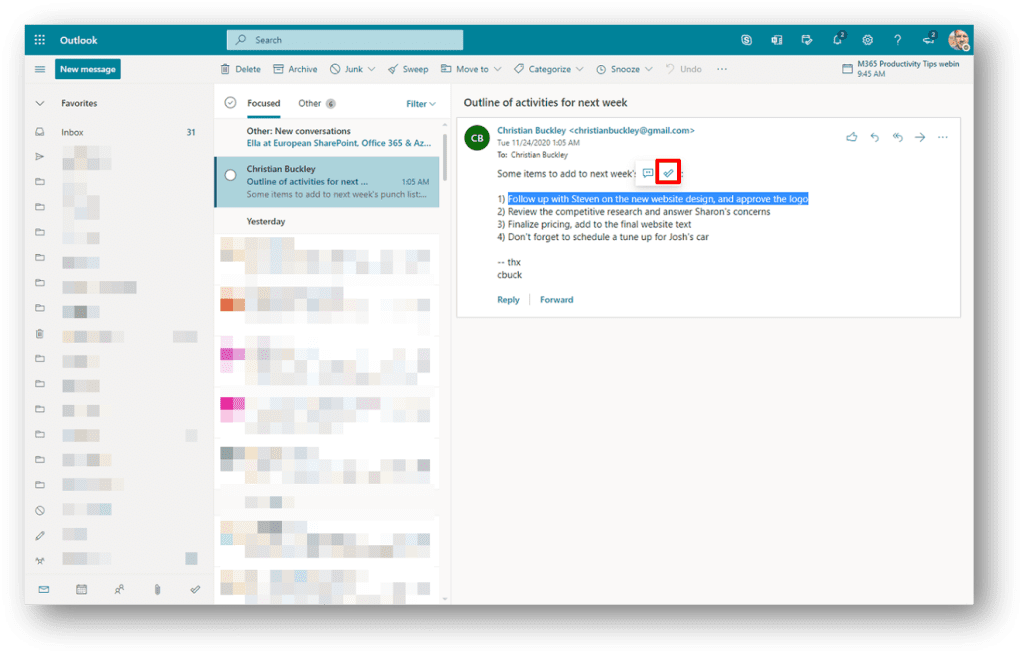 Productivity Tip: Create Tasks from Text within Outlook Email ...