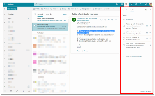 Highlight part of an email and add it as a task in Outlook