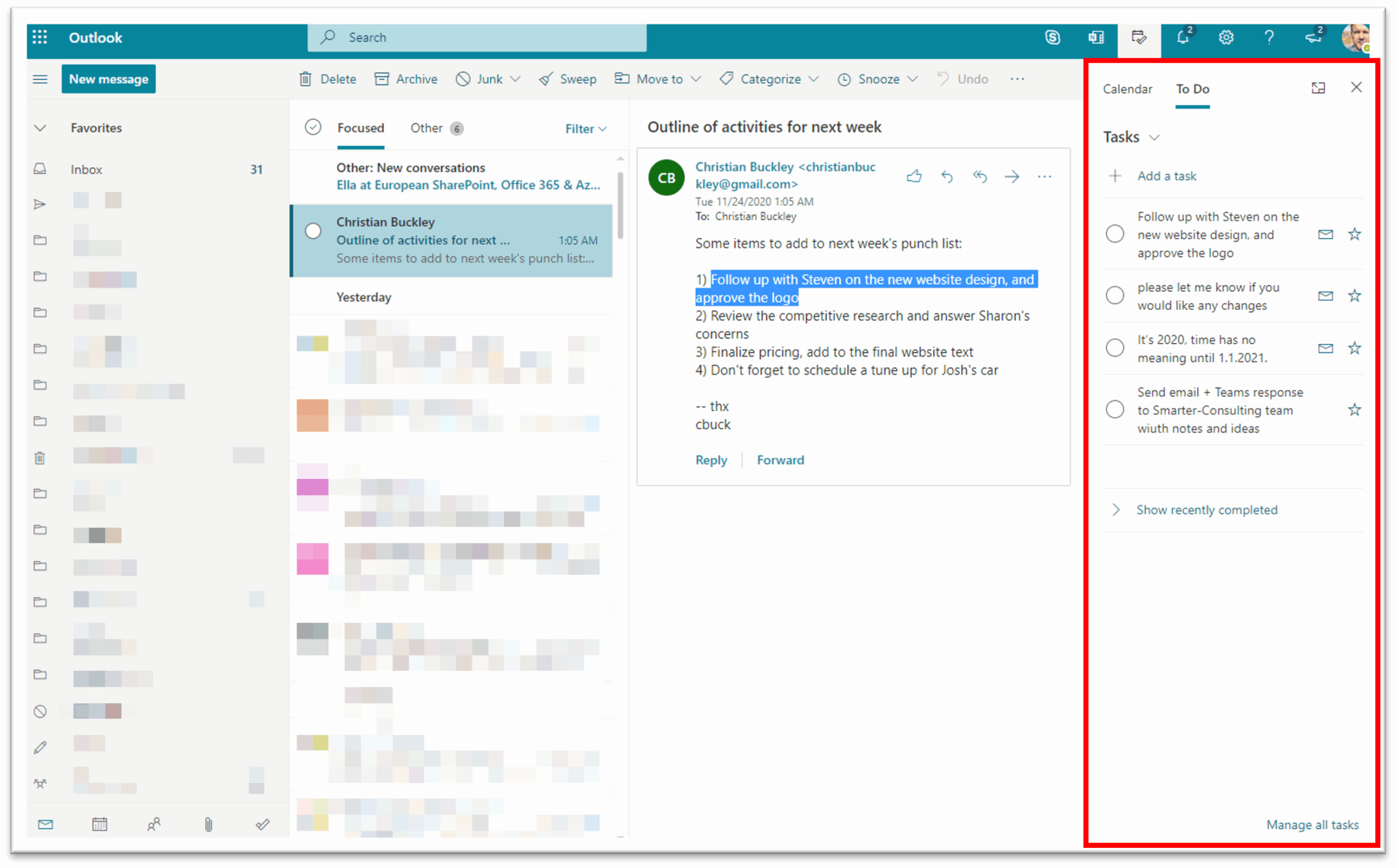 Highlight part of an email and add it as a task in Outlook